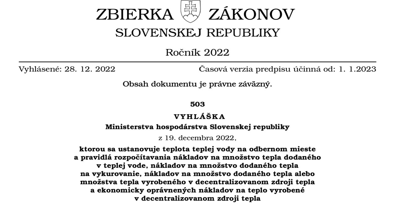 Nová vyhláška č. 503/2022 Z. z. prináša hlavne zmeny v rozpočítavaní nákladov na teplo