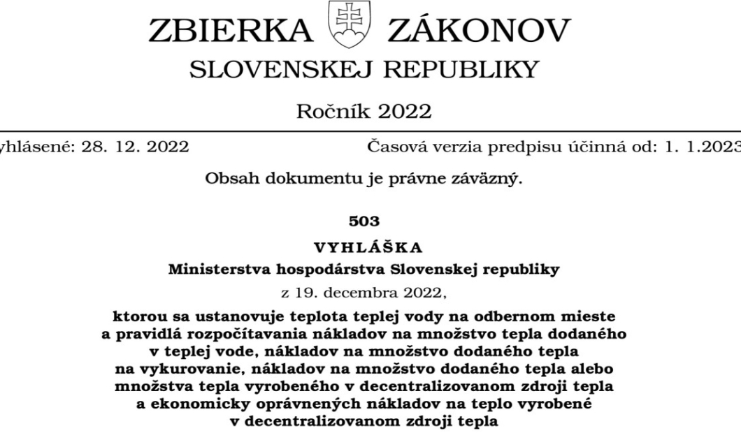 Nová vyhláška č. 503/2022 Z. z. prináša hlavne zmeny v rozpočítavaní nákladov na teplo